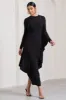 Keva | Black Long Sleeve Ruched Maxi Dress with Cape Detailing sold by Club L London