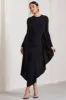Keva | Black Long Sleeve Ruched Maxi Dress with Cape Detailing sold by Club L London