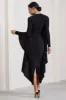 Keva | Black Long Sleeve Ruched Maxi Dress with Cape Detailing sold by Club L London