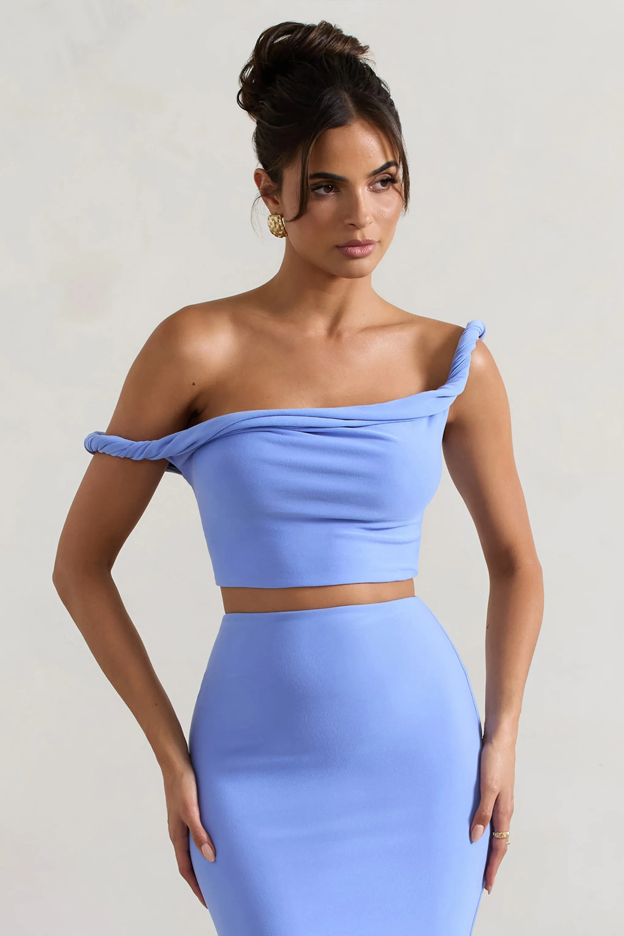 Sami | Blue Twisted Asymmetric Crop Top sold by Club L London product image thumbnail 4