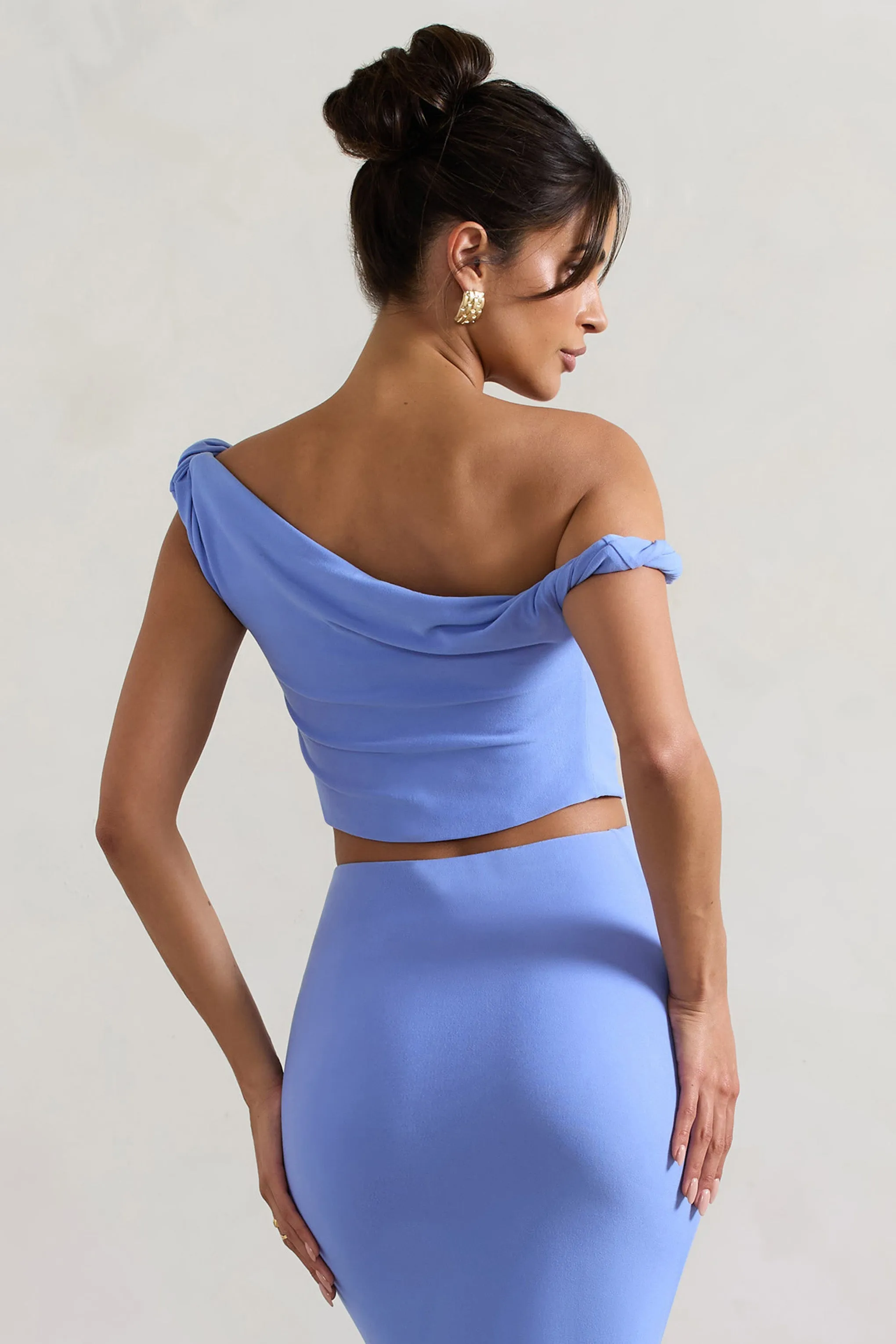 Sami | Blue Twisted Asymmetric Crop Top sold by Club L London product image thumbnail 2