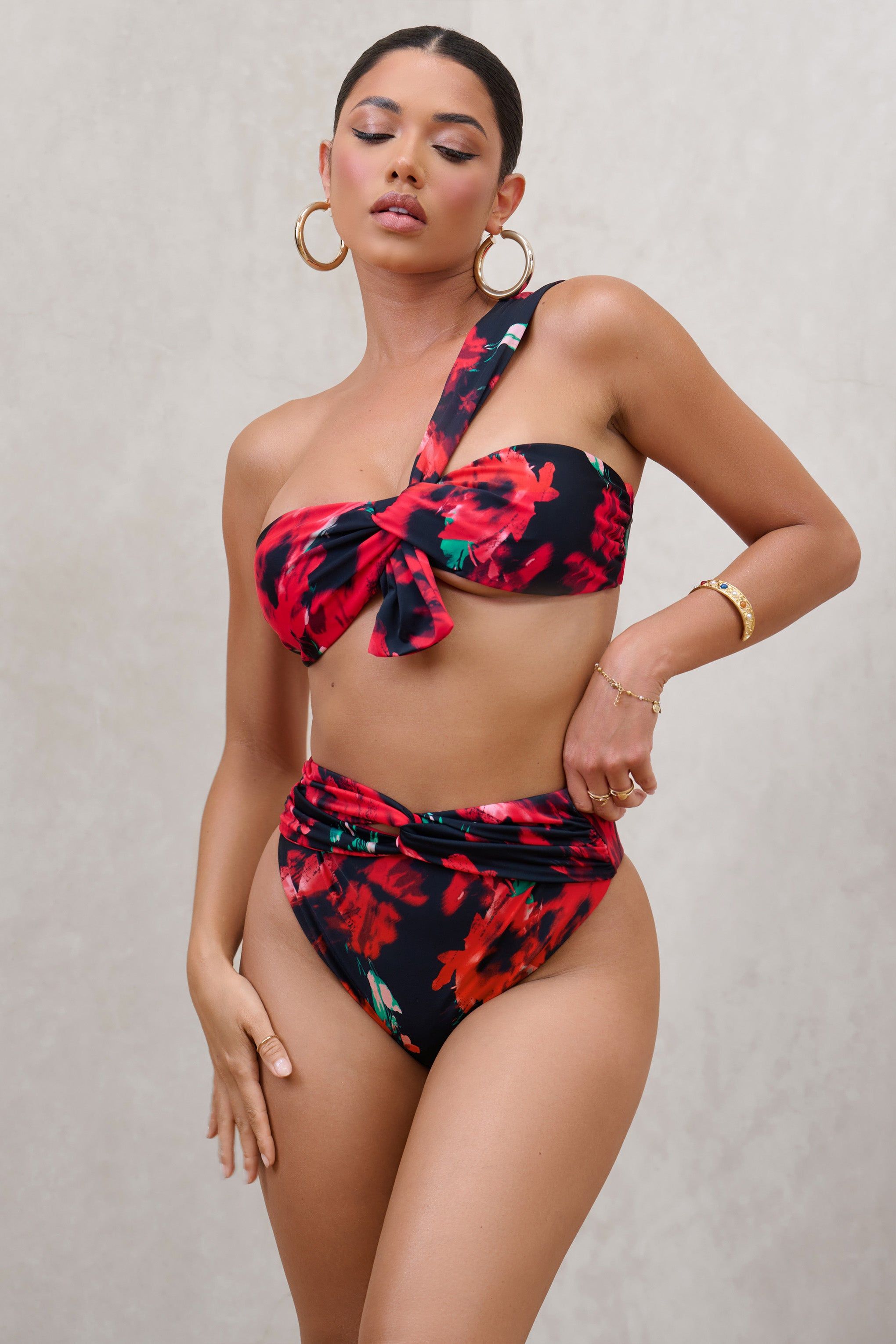 High Tide | Multi Print High Waisted Twist Front Bikini Bottoms sold by Club L London product image thumbnail 4