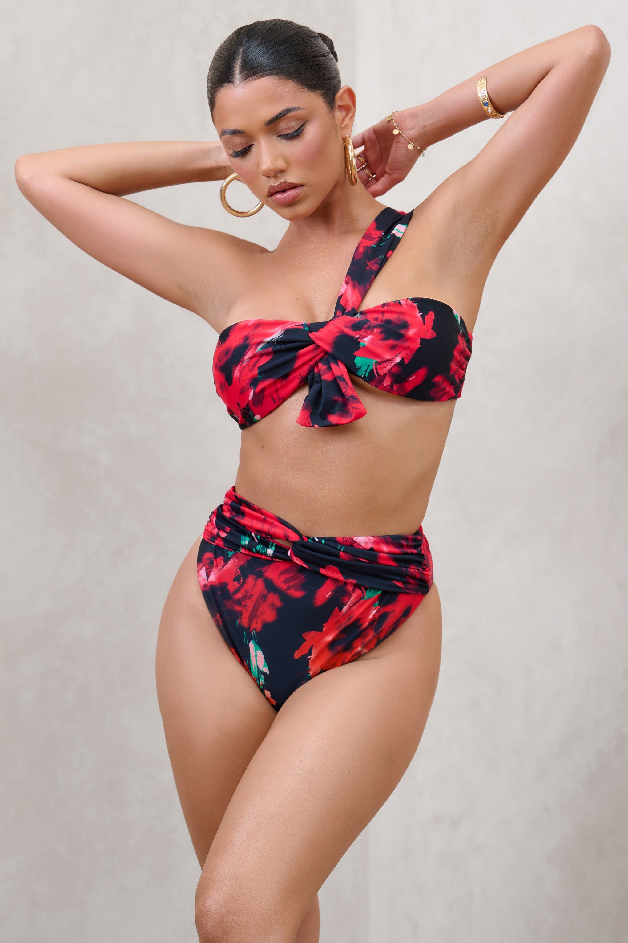 High Tide | Multi Print High Waisted Twist Front Bikini Bottoms sold by Club L London