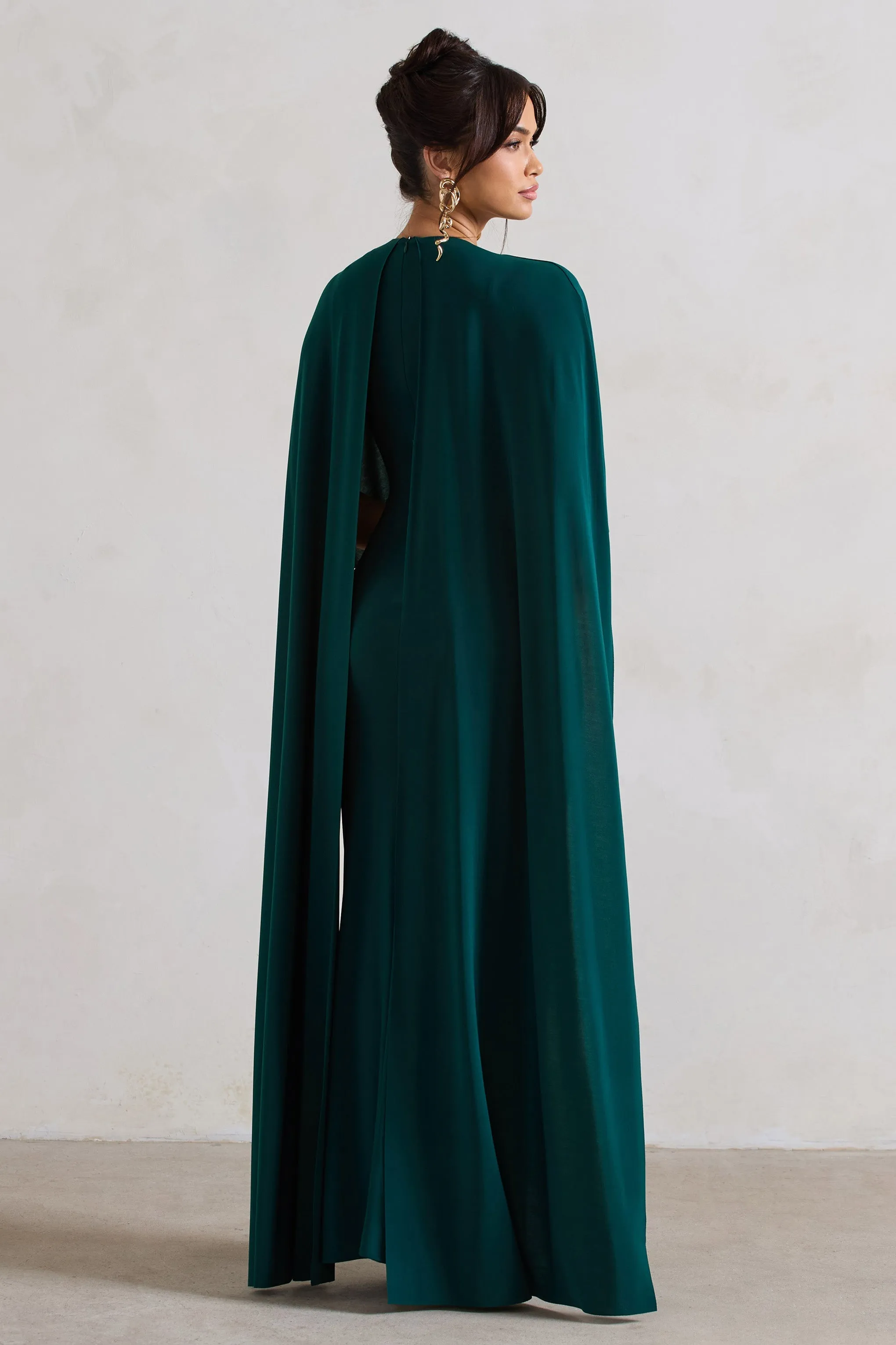 Padma | Bottle Green Draped Maxi Dress With Cape Sleeves sold by Club L London product image thumbnail 2