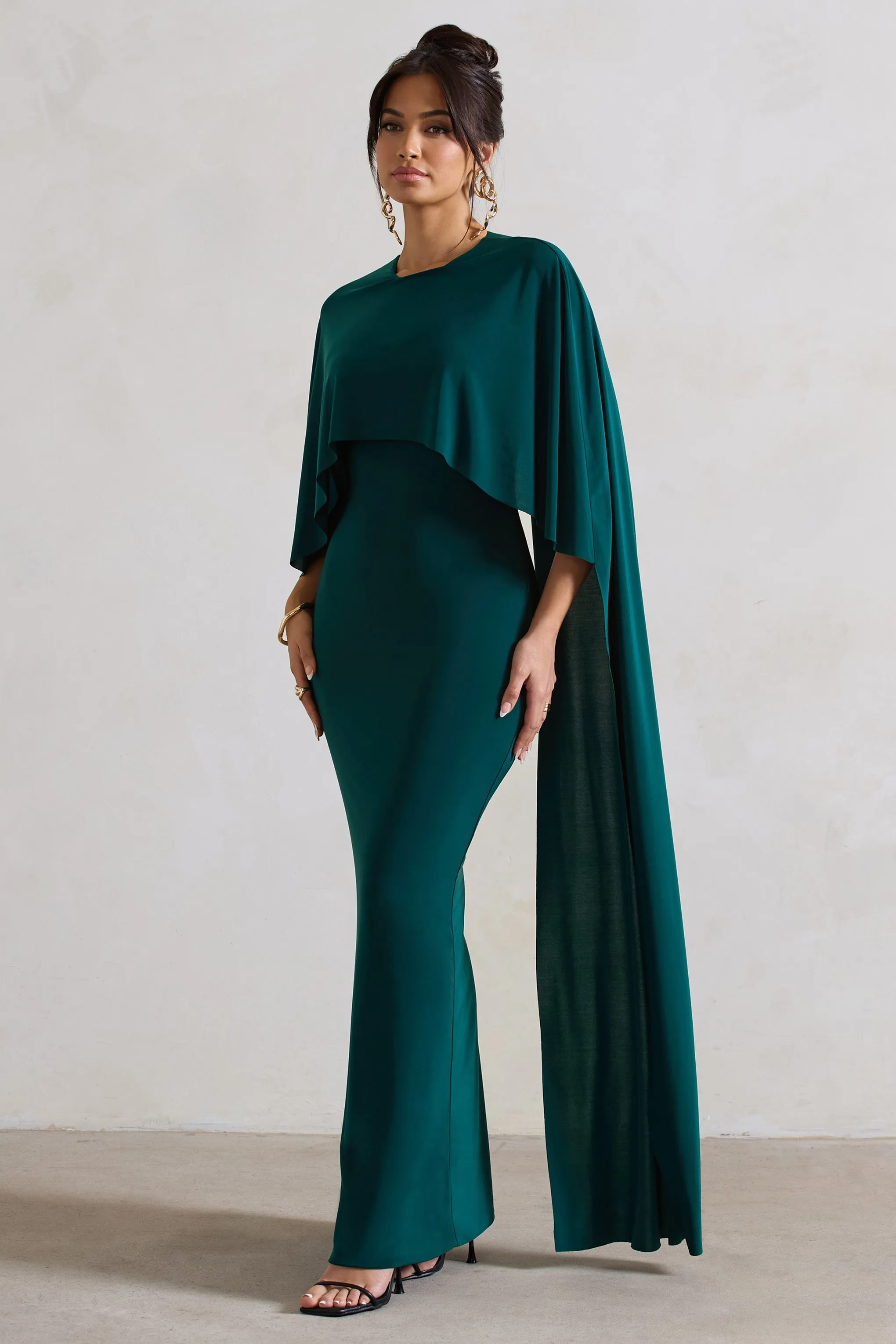 Padma | Bottle Green Draped Maxi Dress With Cape Sleeves sold by Club L London product image thumbnail 4