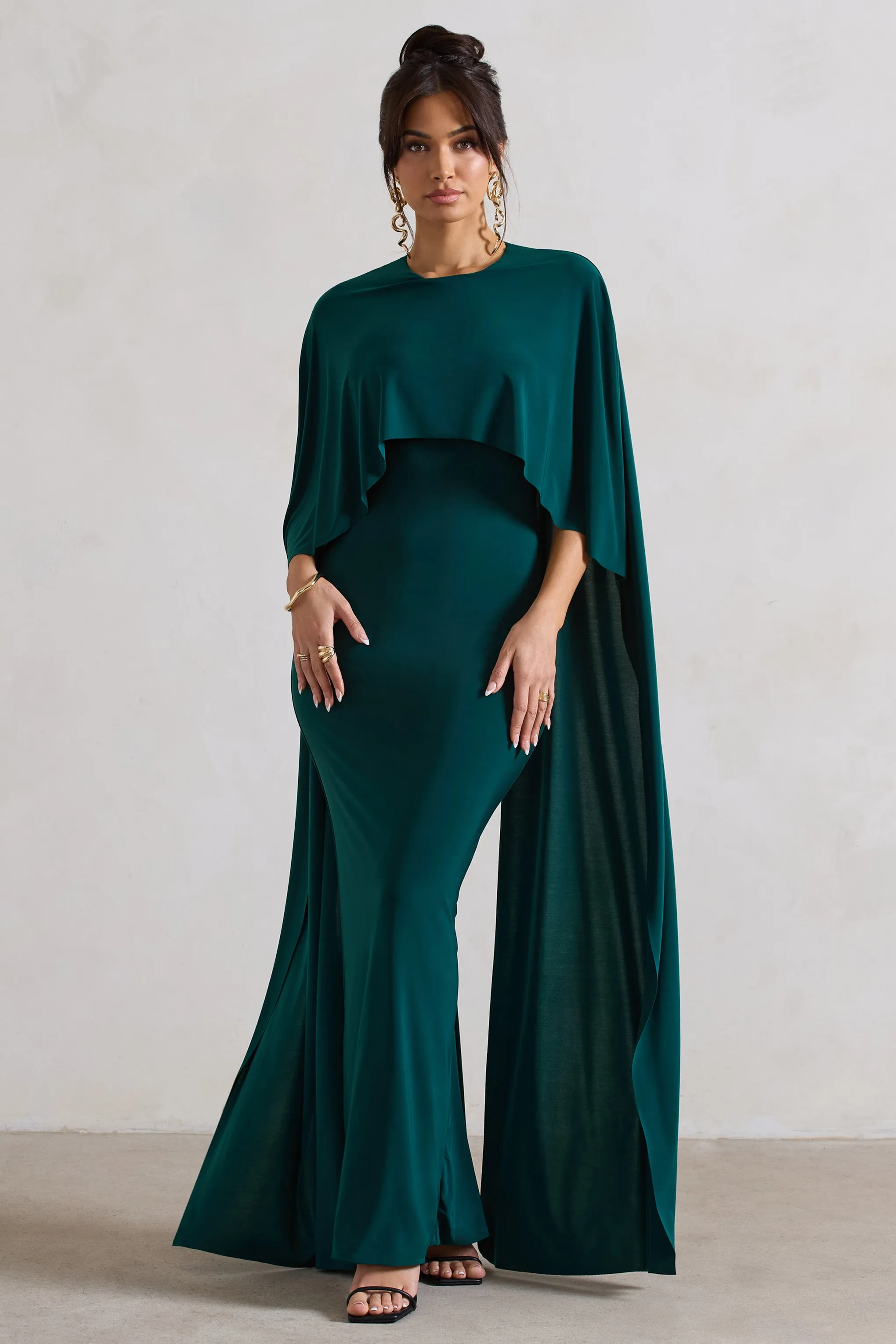 Padma | Bottle Green Draped Maxi Dress With Cape Sleeves sold by Club L London product image thumbnail 5