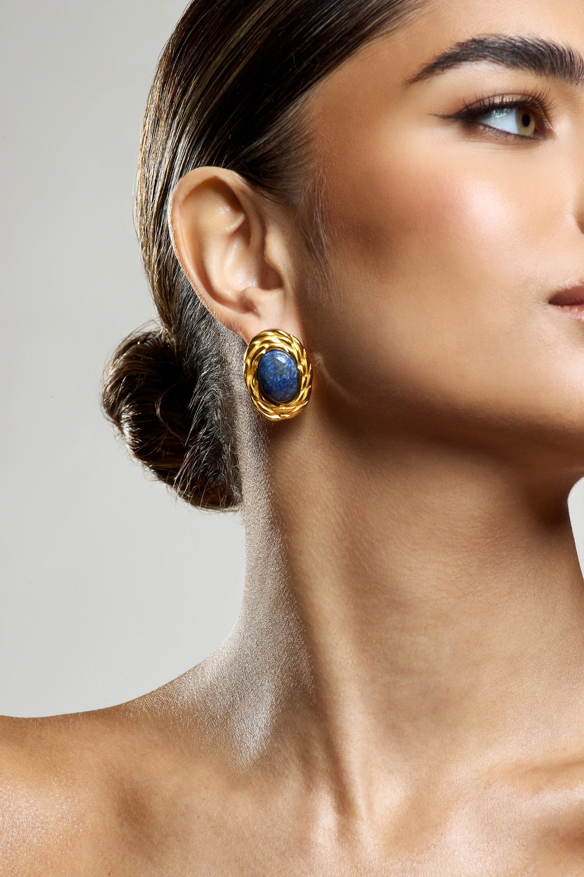 Essie | Black Pendant Gold Earrings sold by Club L London product image thumbnail 4