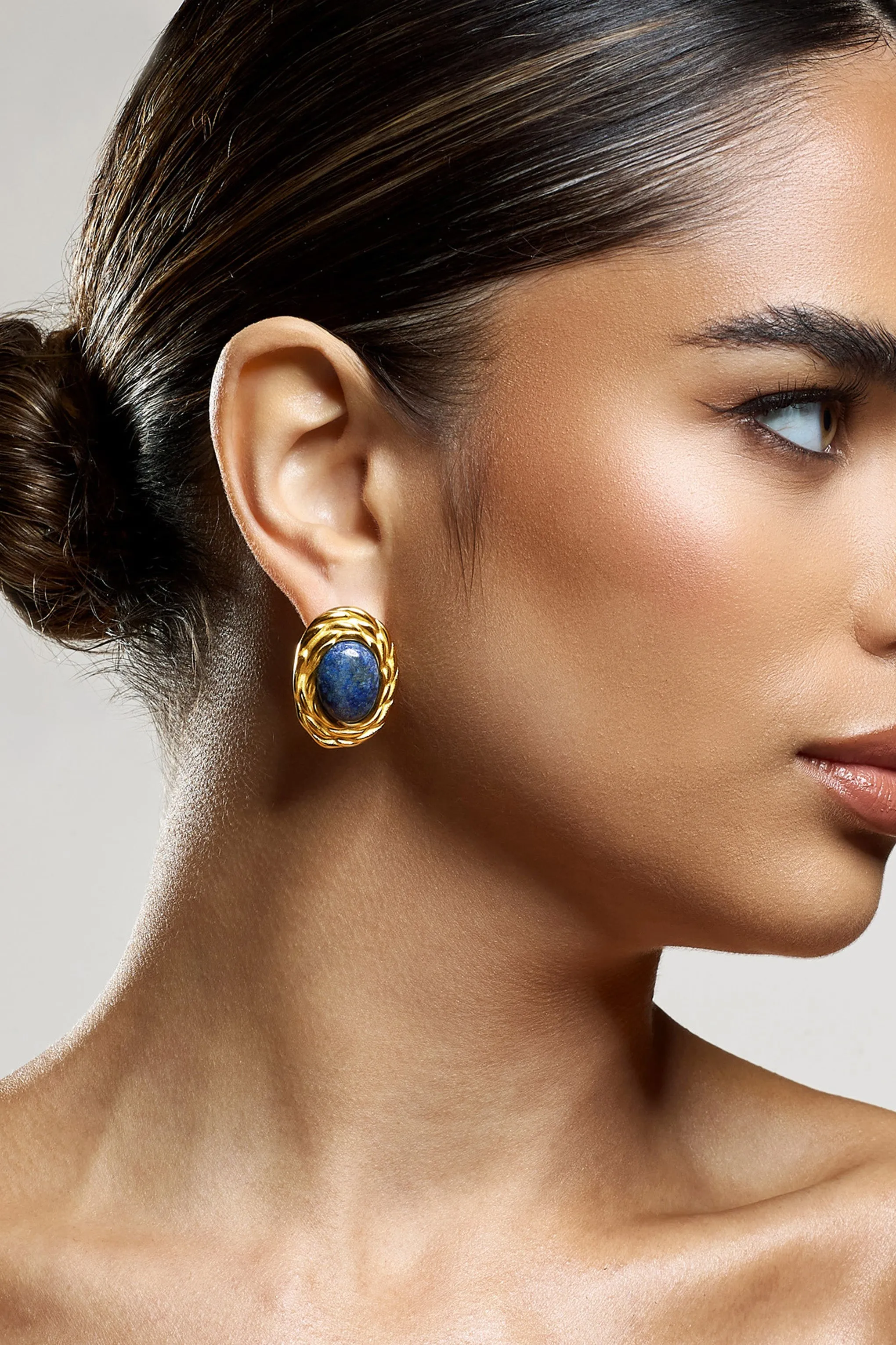 Essie | Blue Pendant Gold Earrings sold by Club L London product image thumbnail 3