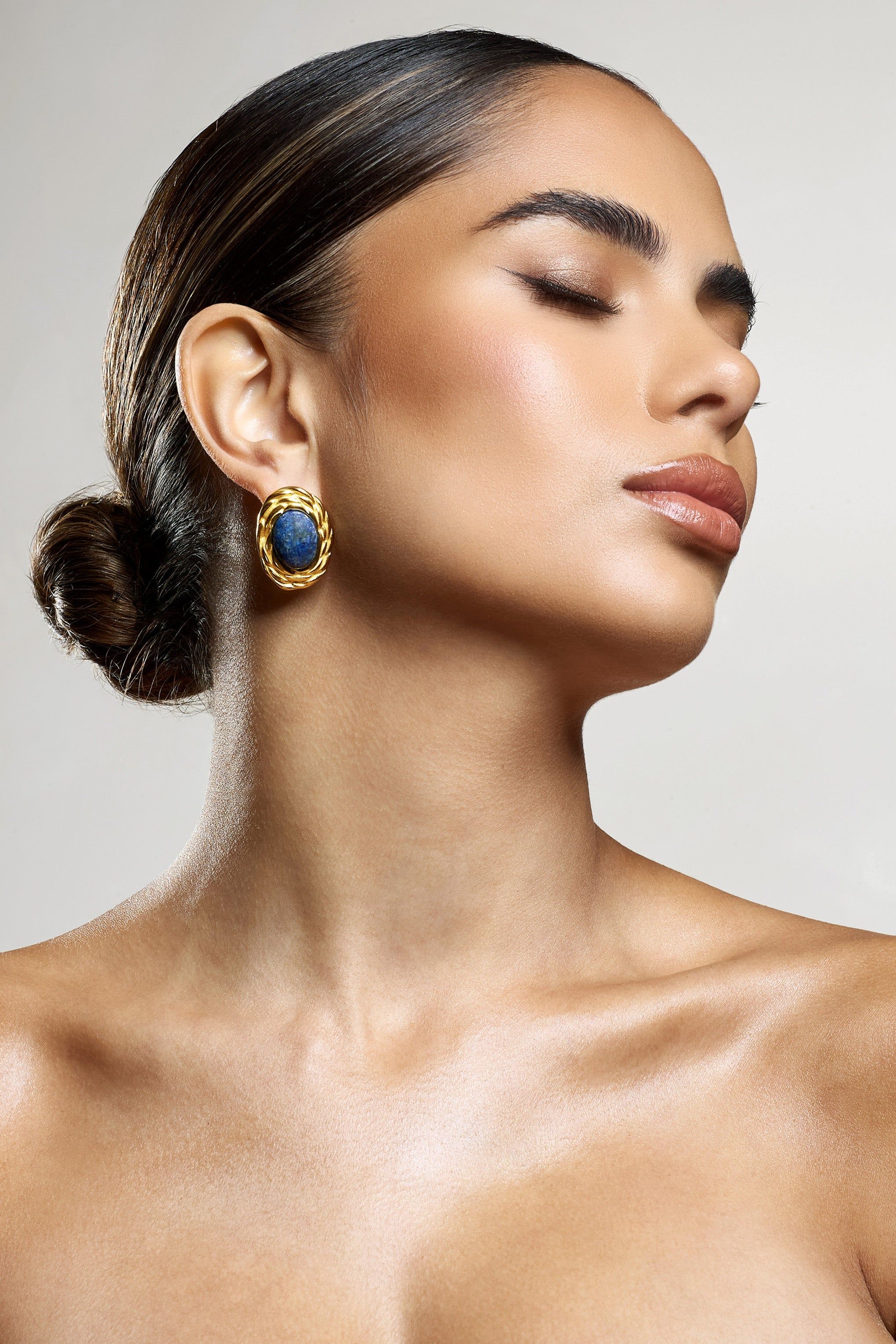 Essie | Black Pendant Gold Earrings sold by Club L London product image thumbnail 3