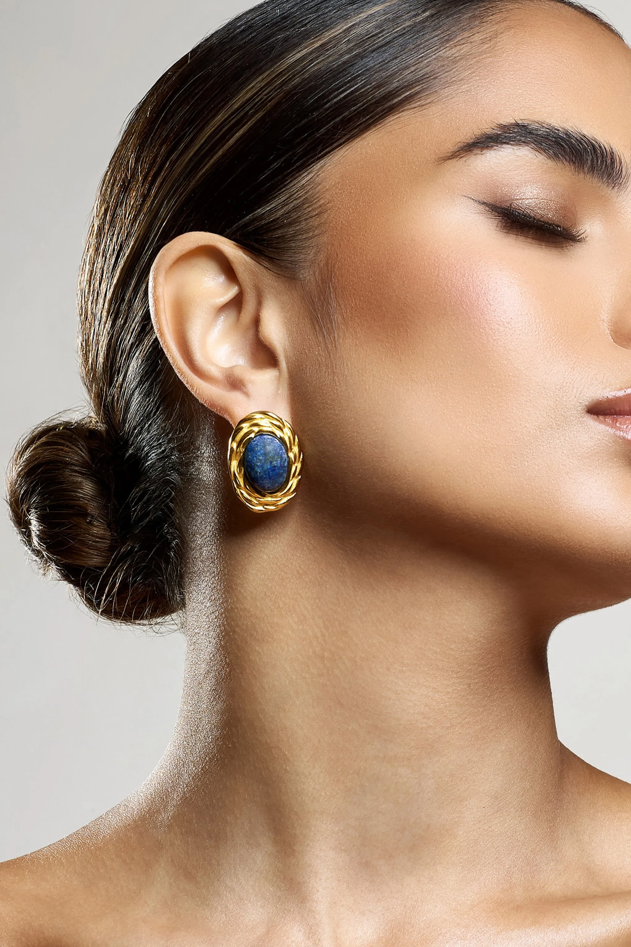 Essie | Blue Pendant Gold Earrings sold by Club L London product image thumbnail 2
