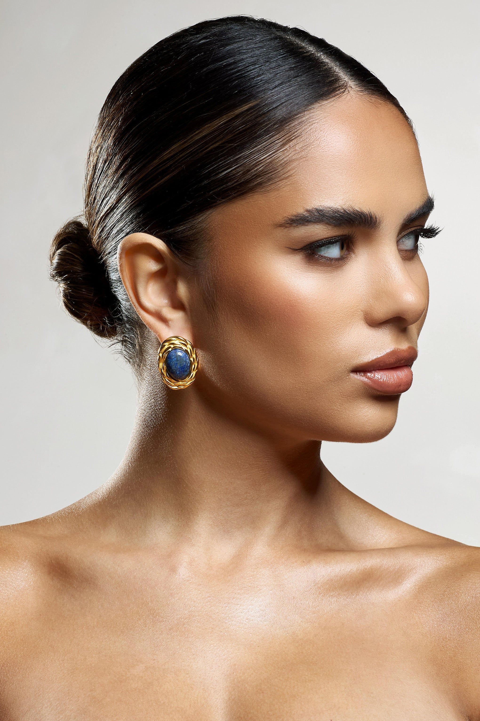 Essie | Black Pendant Gold Earrings sold by Club L London product image thumbnail 2