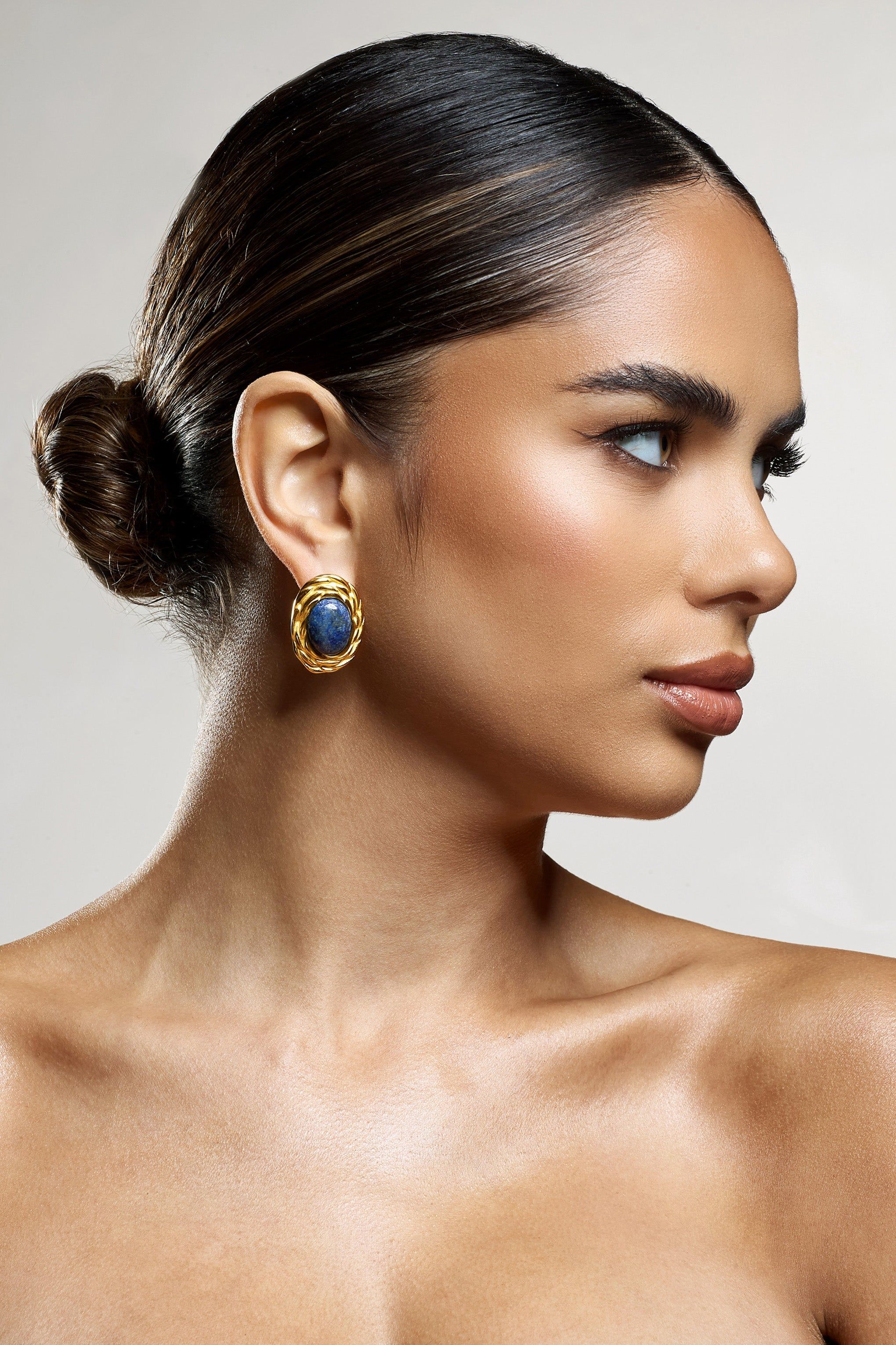 Essie | Black Pendant Gold Earrings sold by Club L London