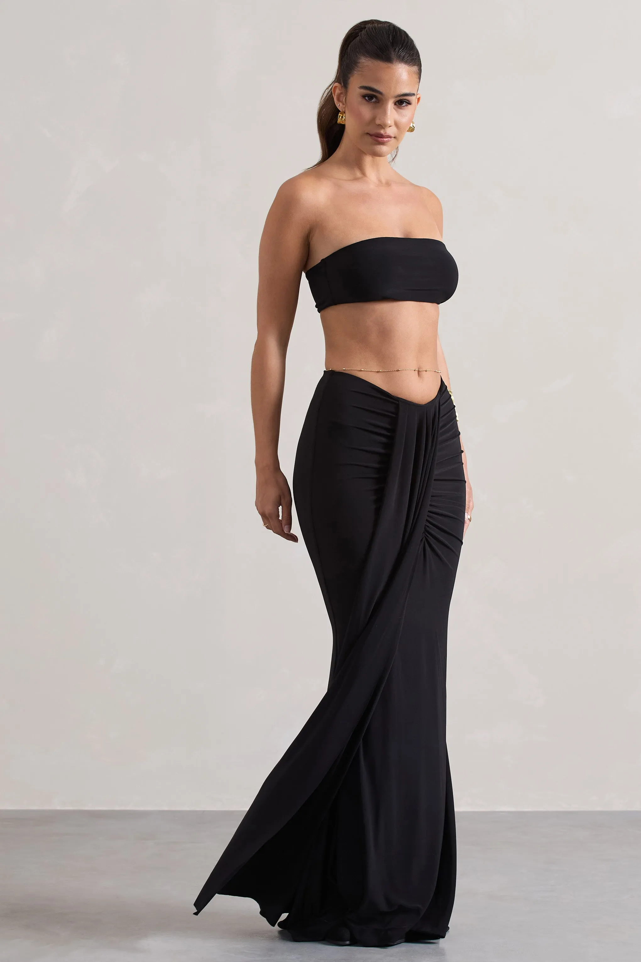 Vitality | Black Ruched Drape Maxi Skirt sold by Club L London product image thumbnail 5