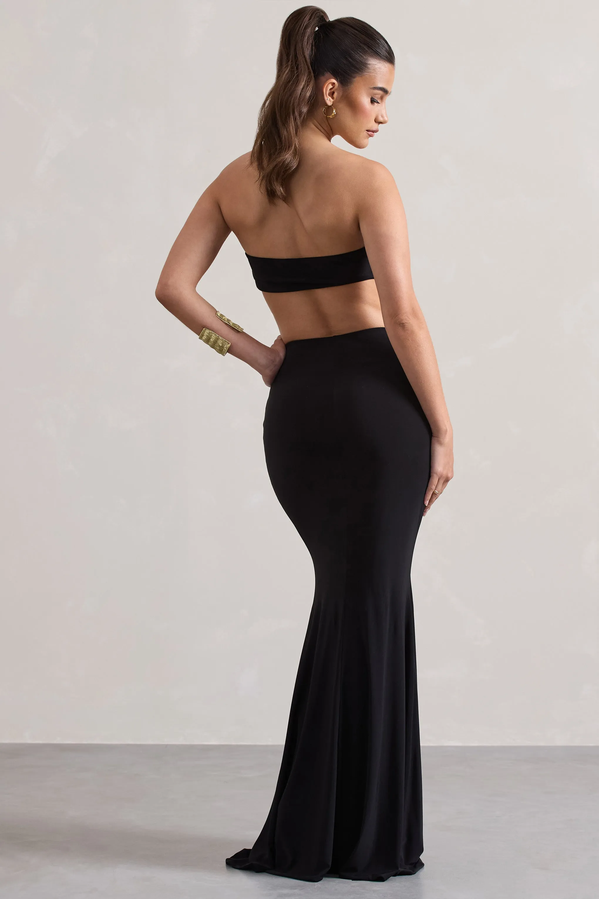 Vitality | Black Ruched Drape Maxi Skirt sold by Club L London product image thumbnail 2