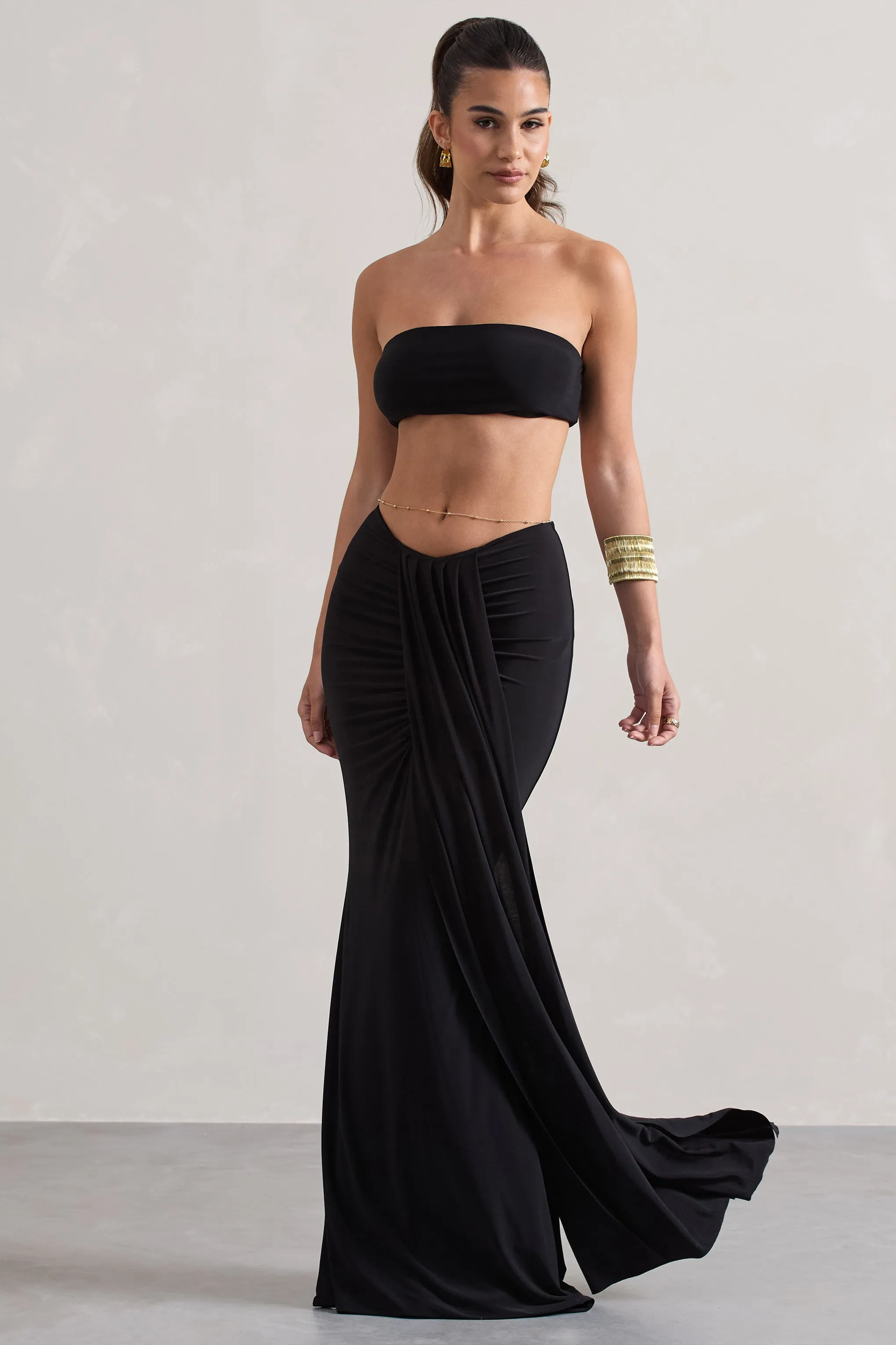 Vitality | Black Ruched Drape Maxi Skirt sold by Club L London product image thumbnail 3