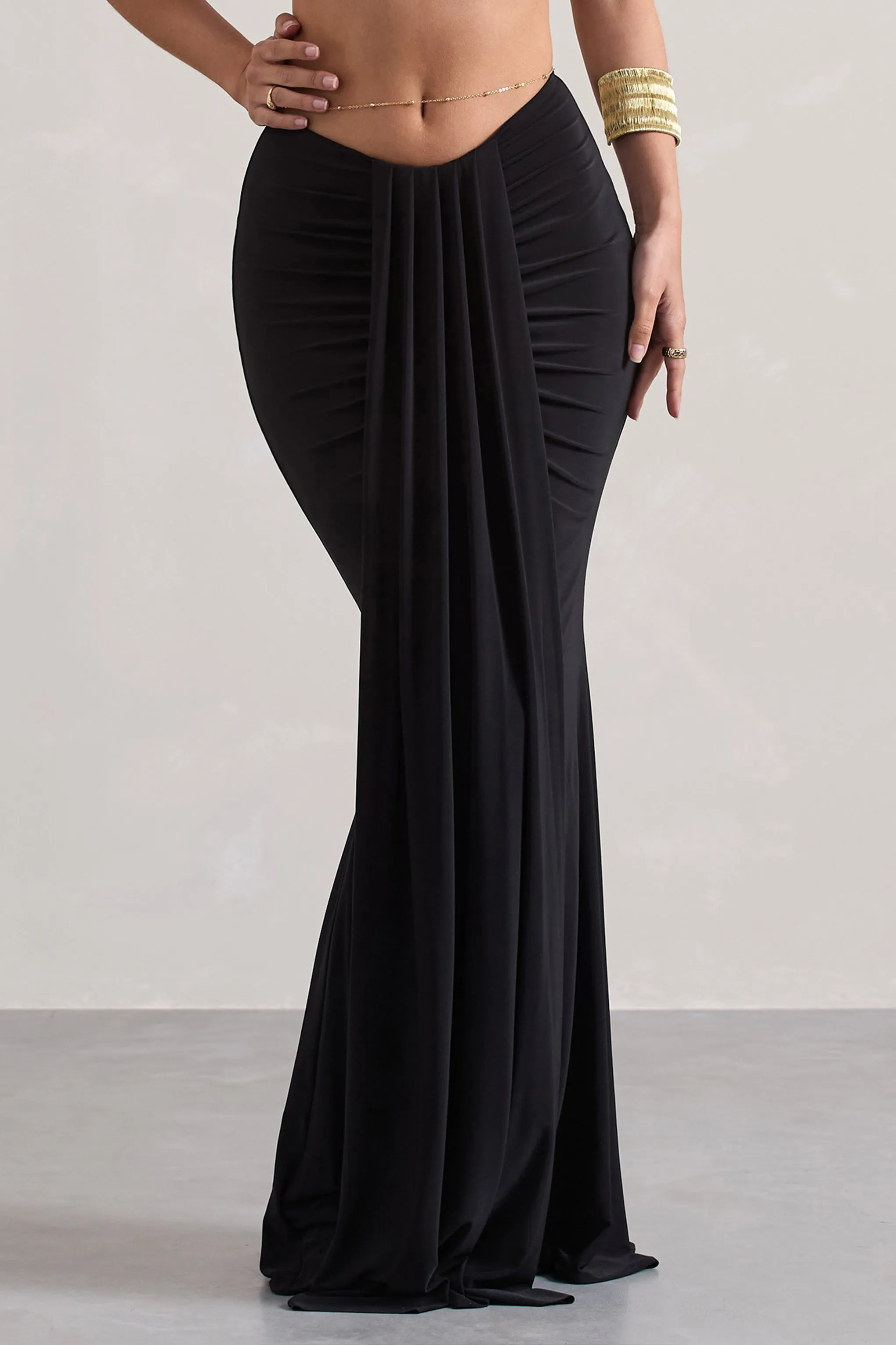Vitality | Black Ruched Drape Maxi Skirt sold by Club L London product image thumbnail 4