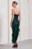 Emulate | Bottle Green Sequin Asymmetric Bandeau Maxi Dress With Feathers sold by Club L London