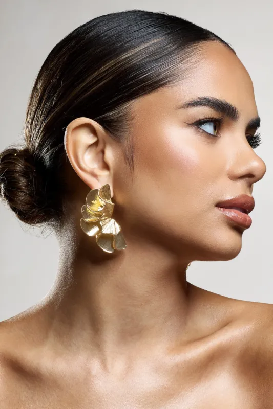 Koami | Gold Textured Statement Earrings sold by Club L London