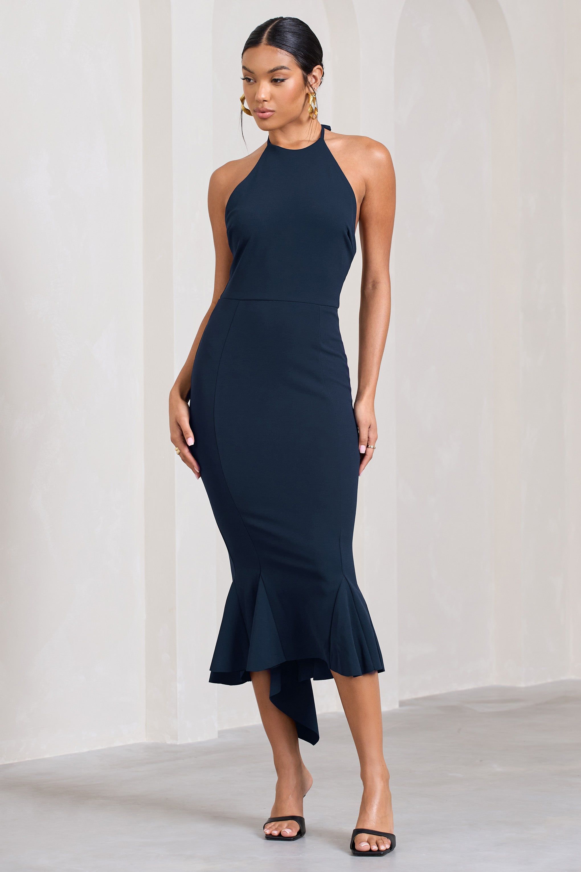 Maluma | Navy Halter-neck midi dress sold by Club L London