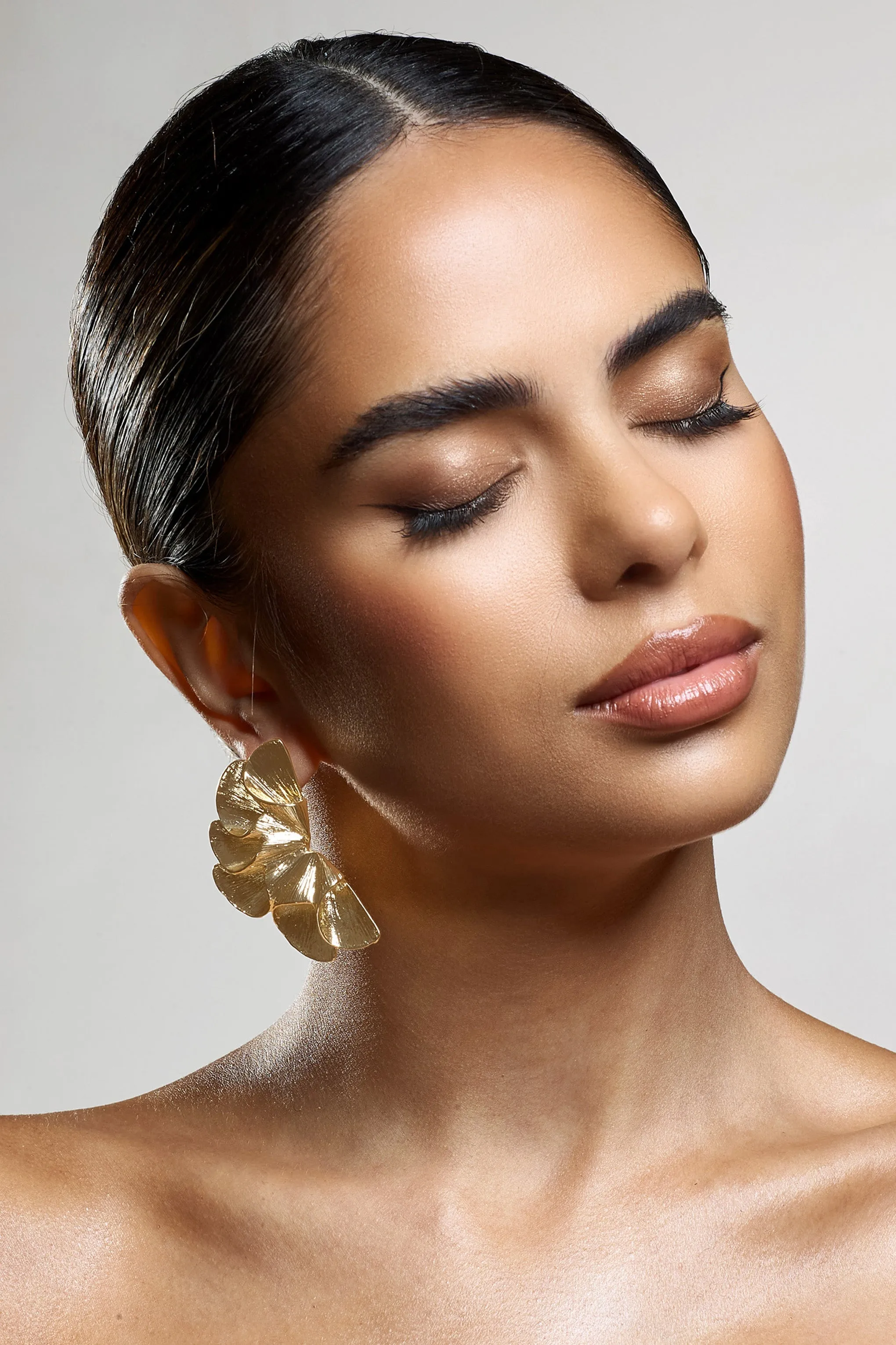 Koami | Gold Textured Statement Earrings sold by Club L London product image thumbnail 3