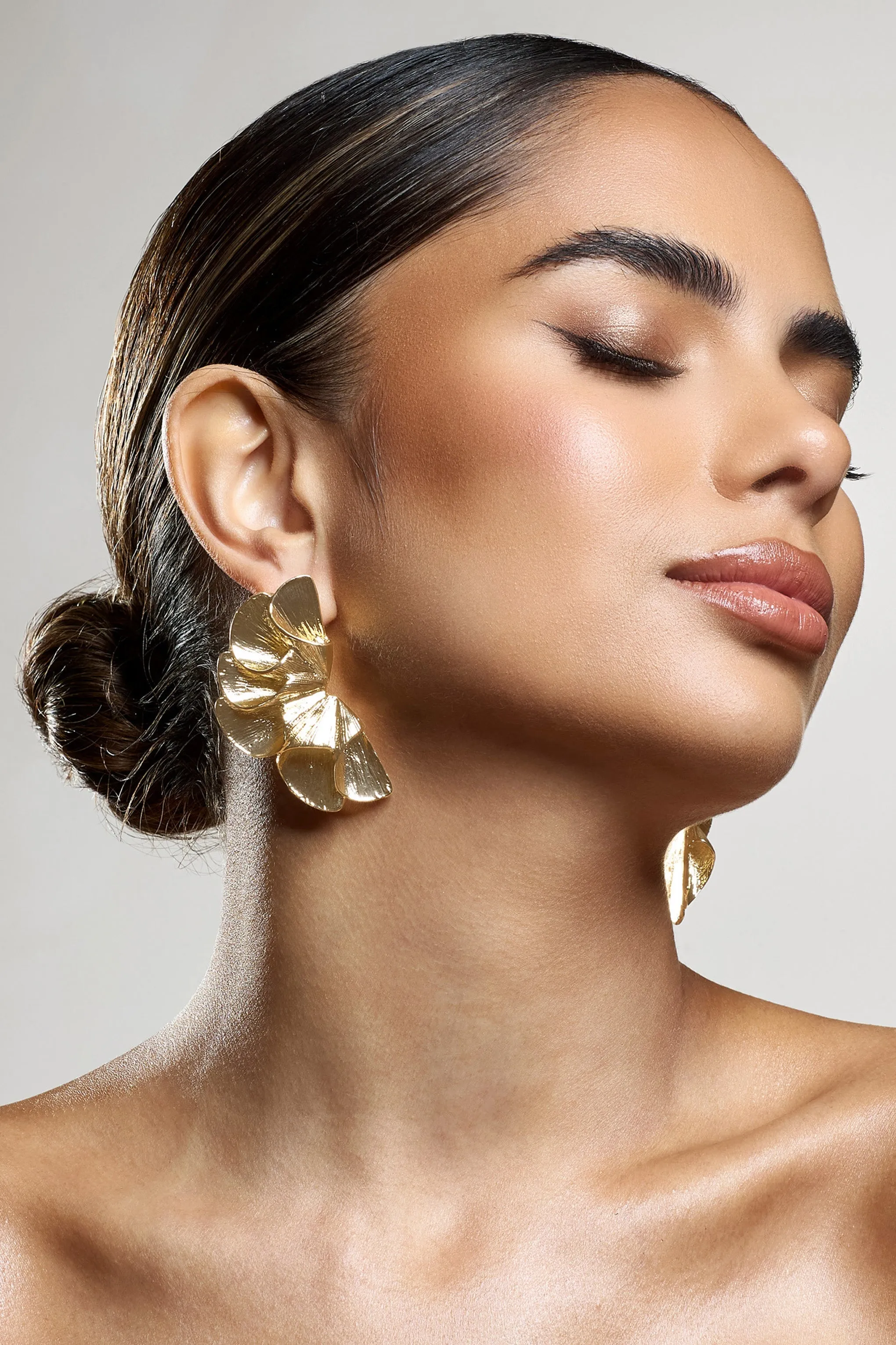 Koami | Gold Textured Statement Earrings sold by Club L London product image thumbnail 2