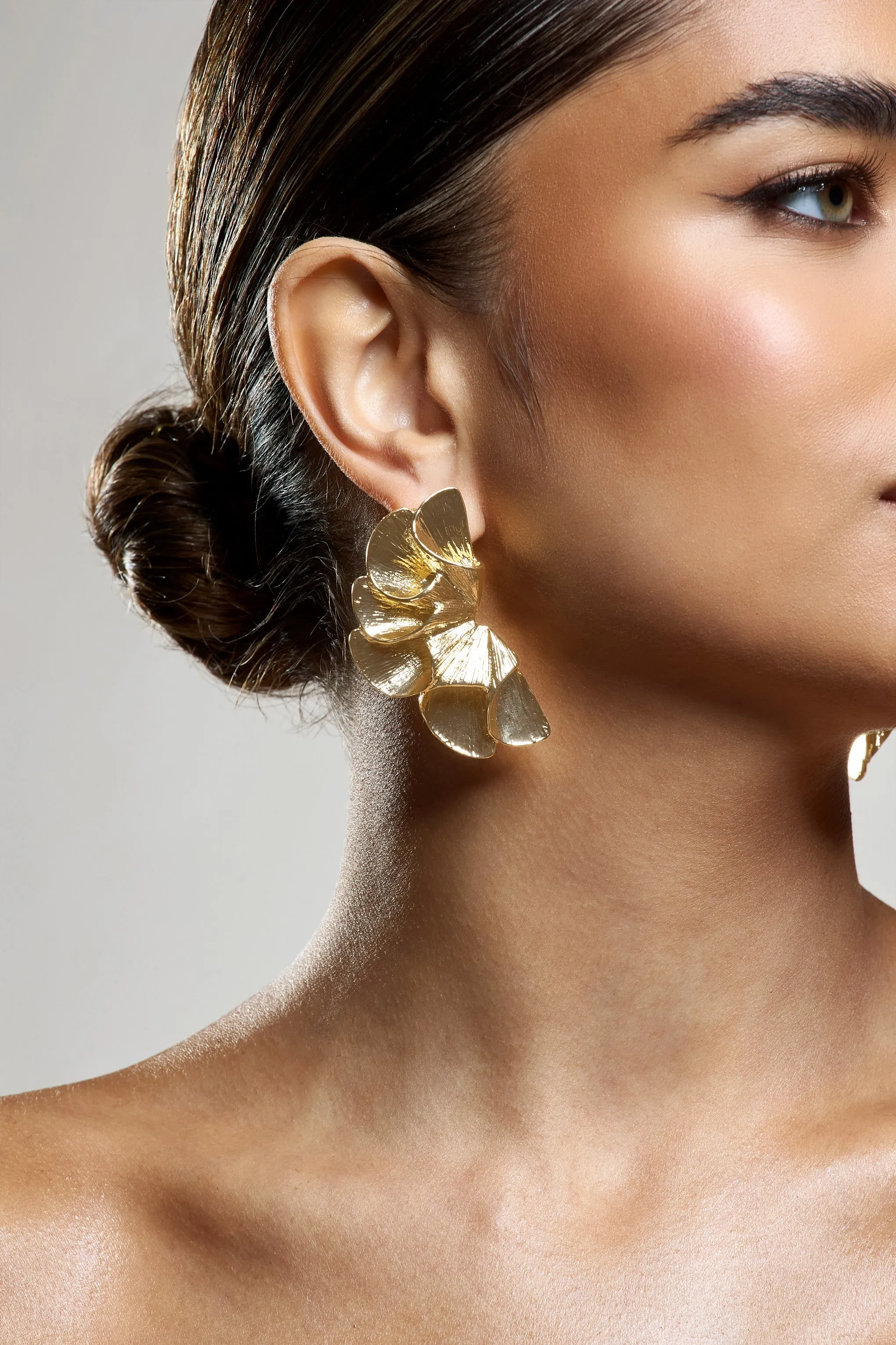 Koami | Gold Textured Statement Earrings sold by Club L London product image thumbnail 4