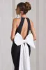Bestow | Black Open-Back Maxi Dress With Oversized White Bow sold by Club L London