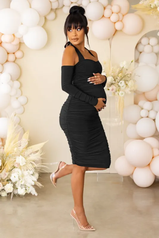 Special Delivery | Black Maternity Ruched Halterneck Midi Dress sold by Club L London