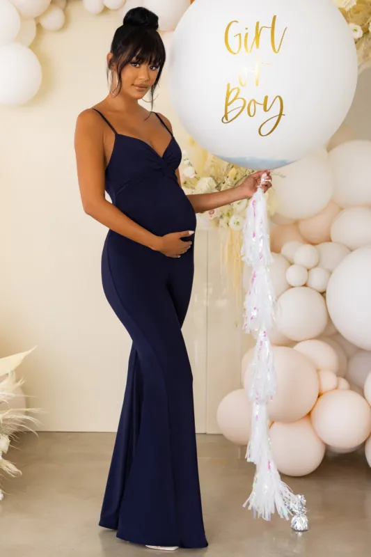Mama Sass | Navy Maternity Twist Front Cami Jumpsuit made by Club L London