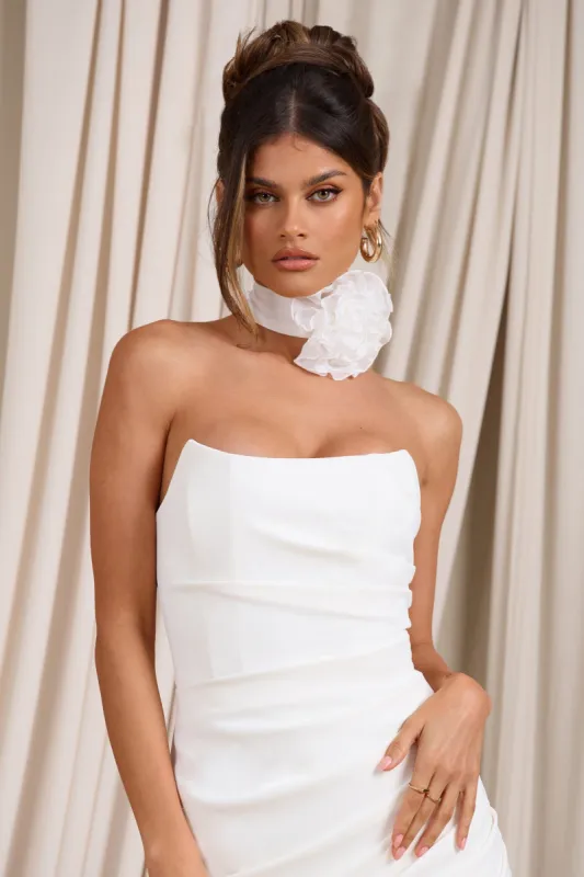 Chrysanthemum | White Choker Necklace With Flower Corsage sold by Club L London