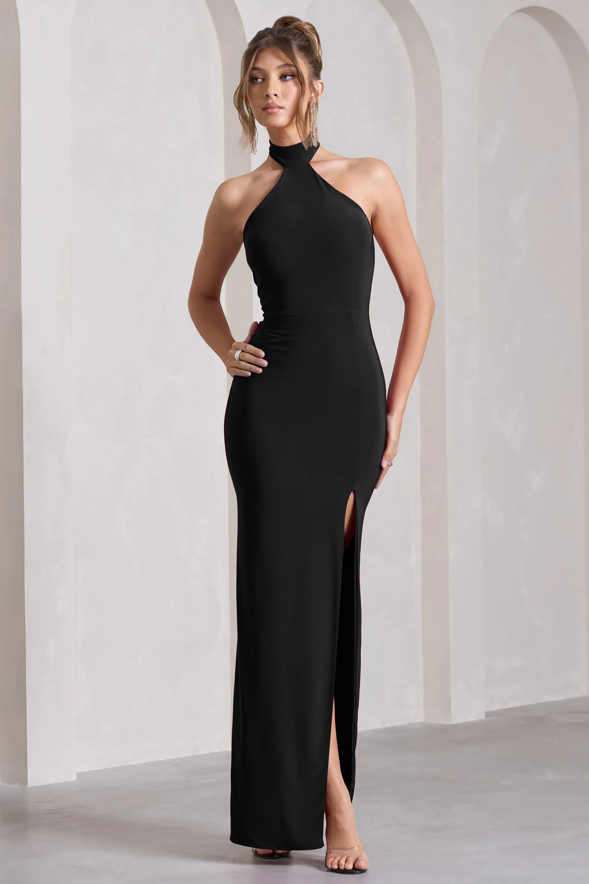 Pamela | Black Halter-Neck Sleeveless Split Maxi Dress sold by Club L London product image thumbnail 5
