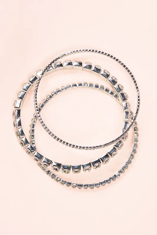 Cosima | Silver Diamante Mixed 3 Pack Bracelet sold by Club L London
