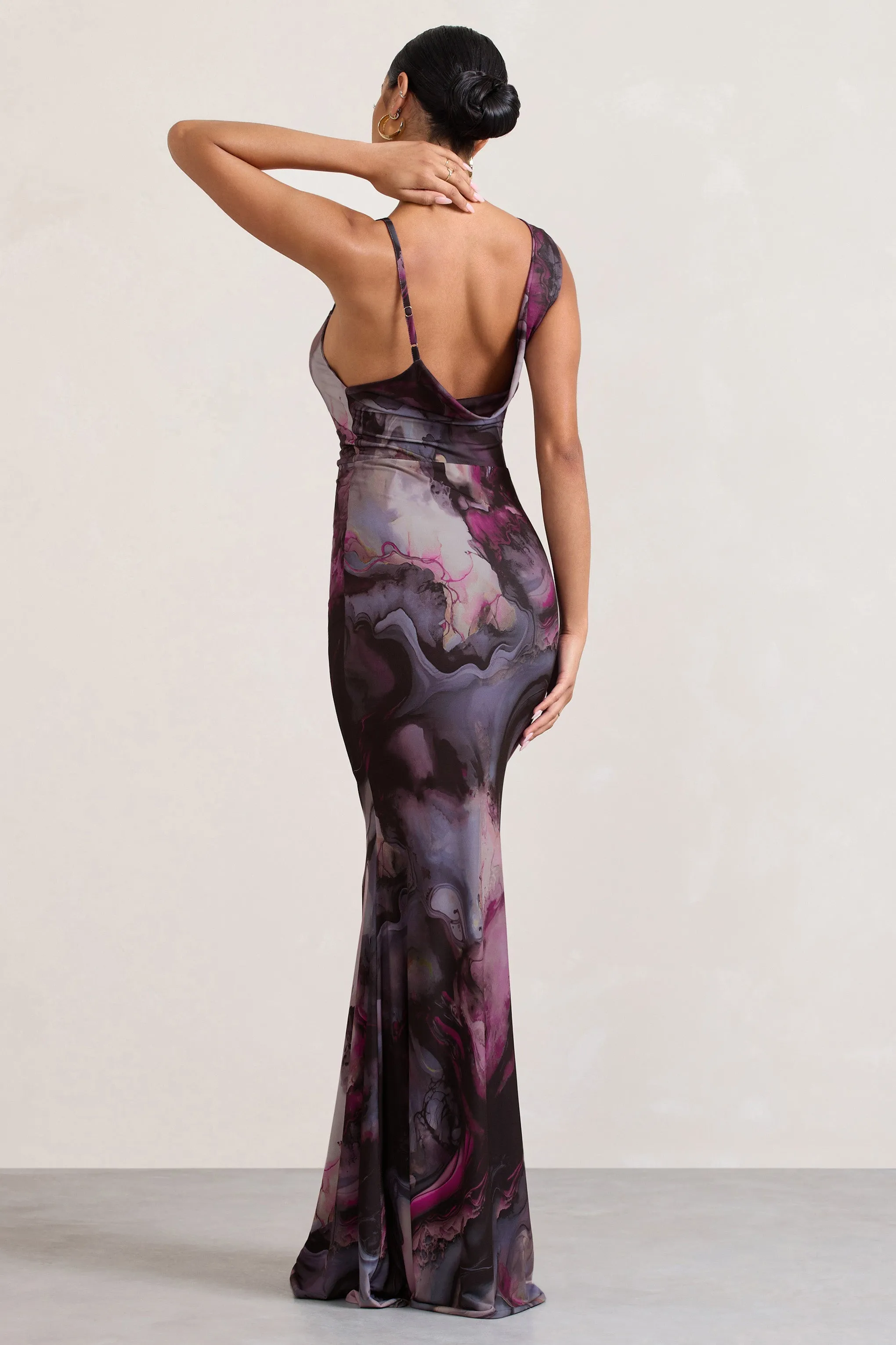 Phantasy | Marble Print Asymmetric Neckline Cowl Maxi Dress sold by Club L London product image thumbnail 2