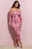 Over Love | Pink Porcelain Print Bardot Midi Dress sold by Club L London