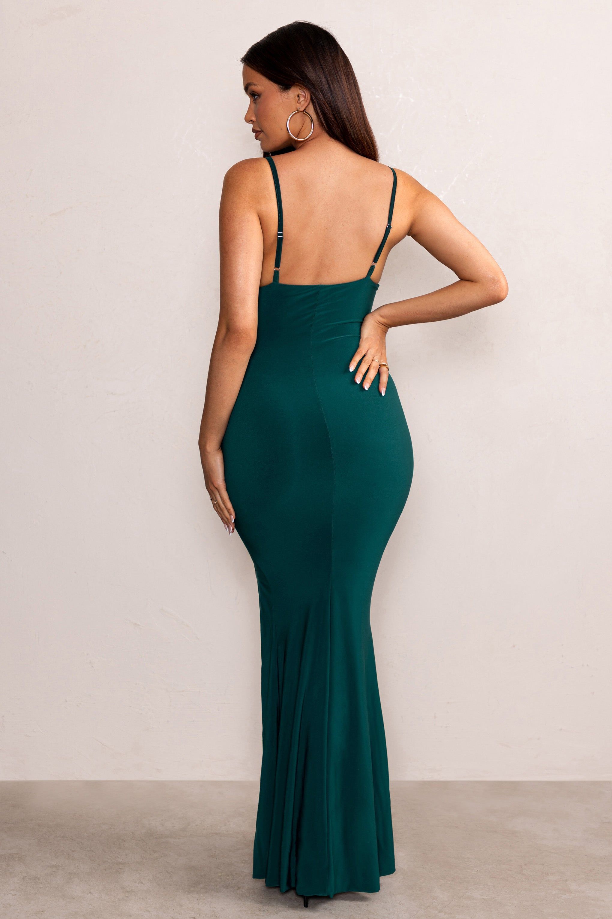 Love Shy | Bottle Green Plunge Neck Maxi Dress With Split Detail sold by Club L London product image thumbnail 2