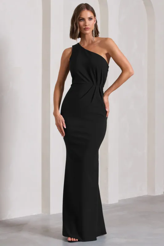 Michelle | Black One-Shoulder Gathered Maxi Dress sold by Club L London