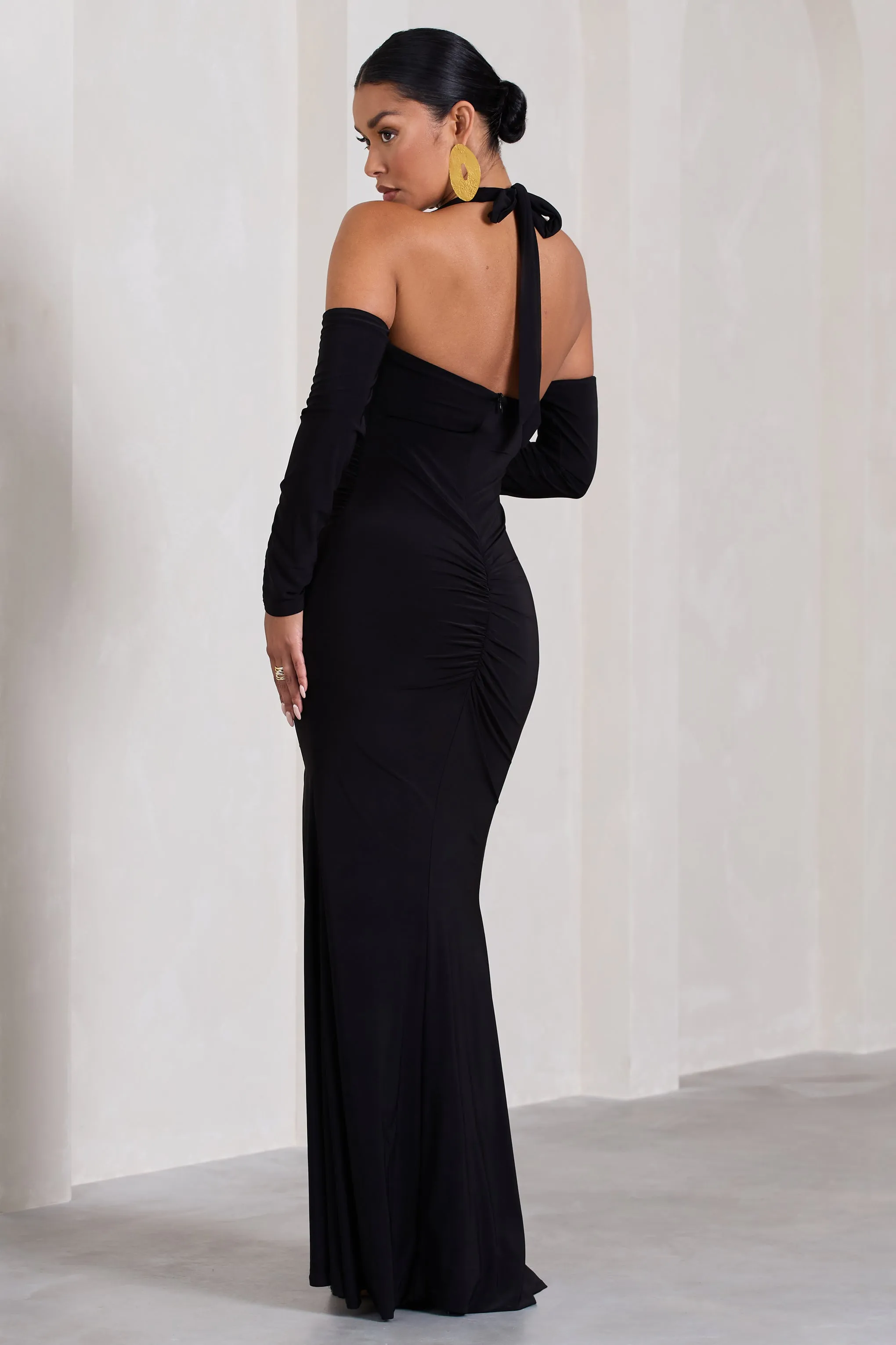 Solana | Black Halter-Neck Long-Sleeve Split Maternity Maxi Dress sold by Club L London product image thumbnail 2