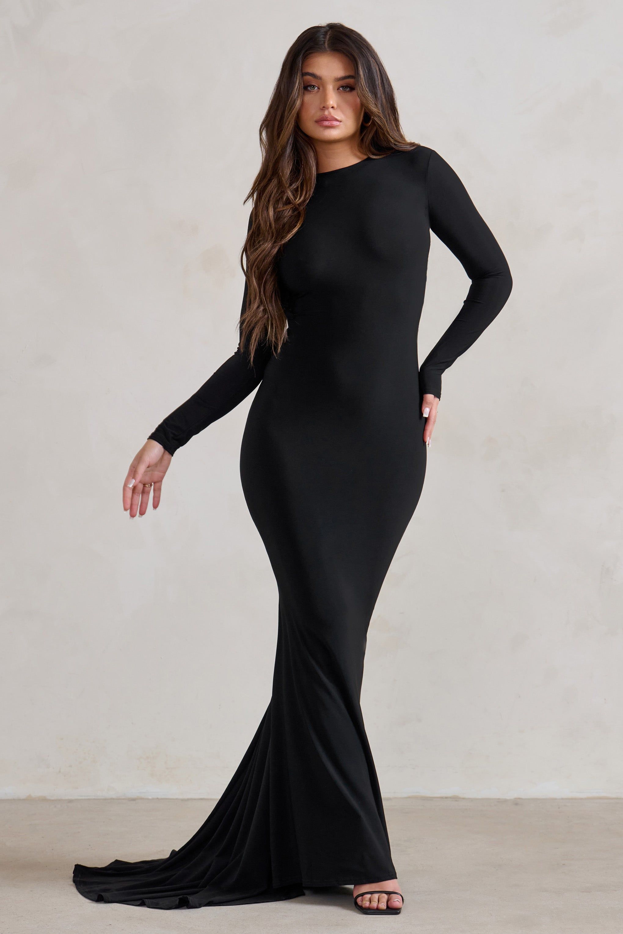 long sleeve black fishtail dress Black 1930s Lace Sleeve Velvet Fishtail Dress main image 1