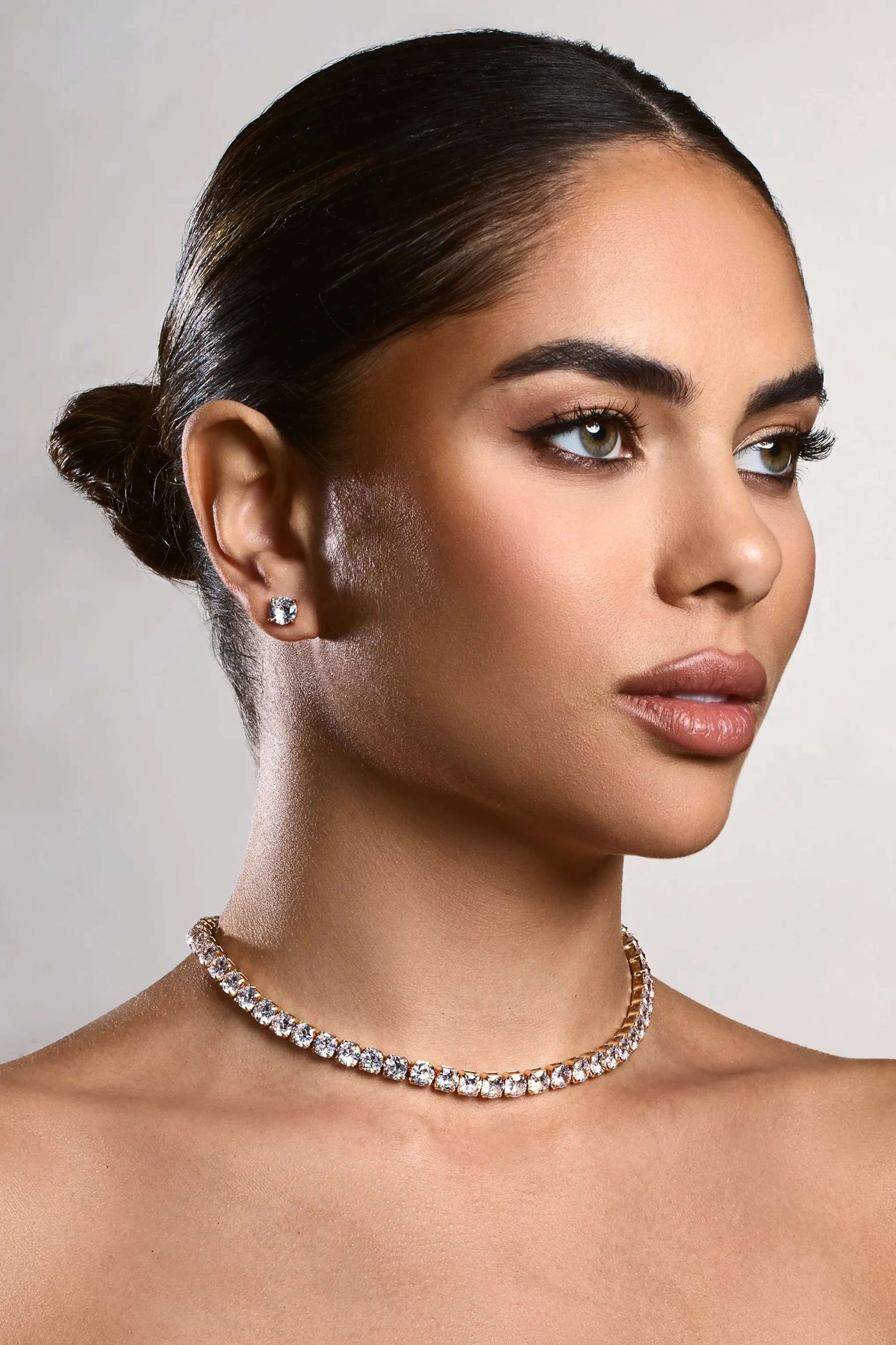 Livia | Silver Diamante Necklace & Earrings Set sold by Club L London