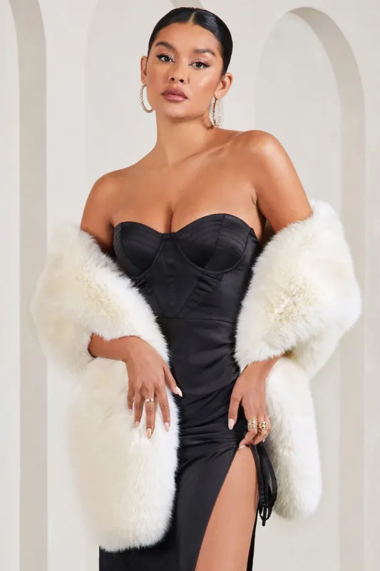 Softly | Cream Faux Fur Pull-Through Stole Scarf sold by Club L London