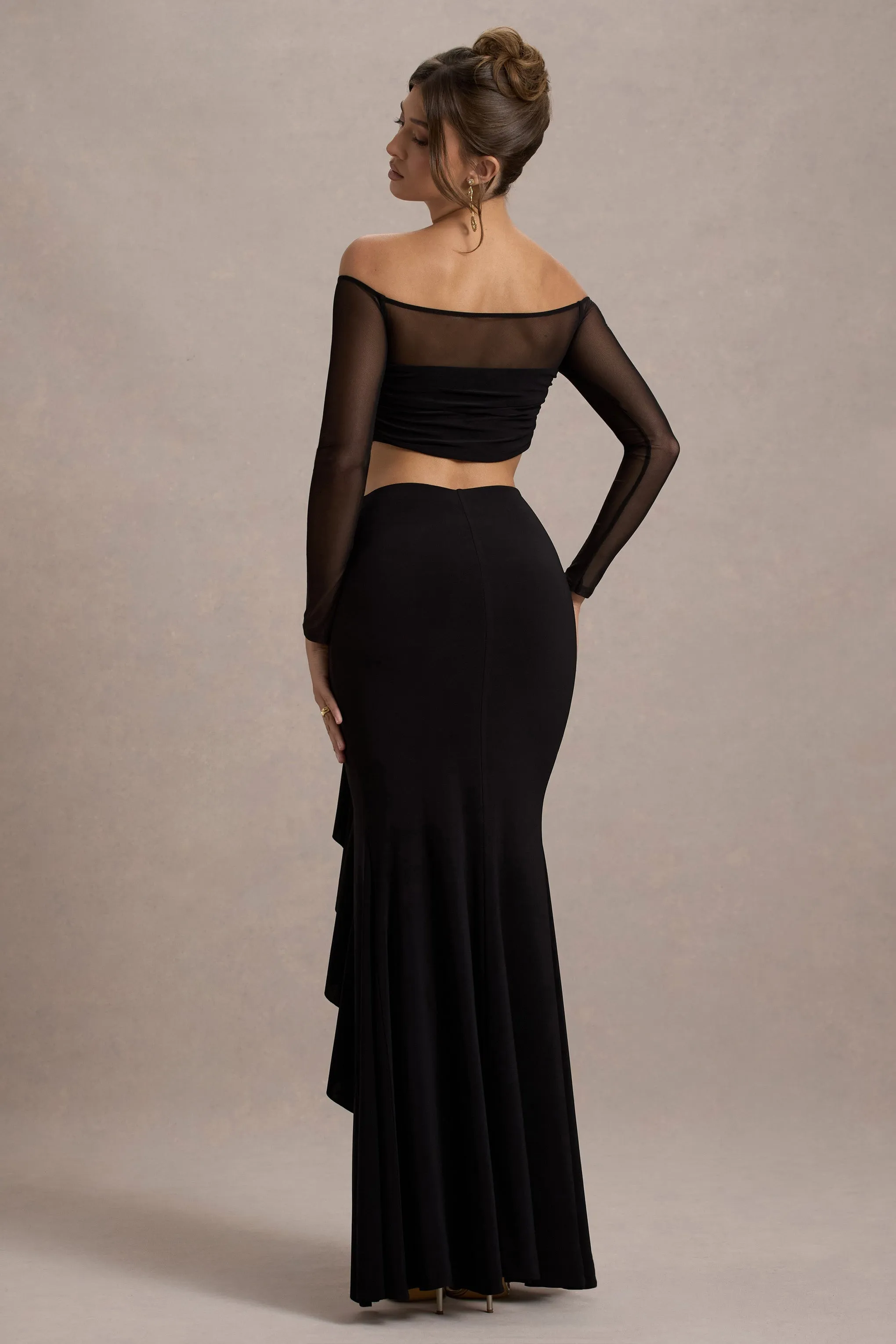 Kavi | Black Ruched Split Maxi Skirt sold by Club L London product image thumbnail 2