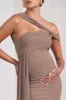 Just Wait | Mocha Asymmetric Strappy Maternity Midi Dress With Drape sold by Club L London