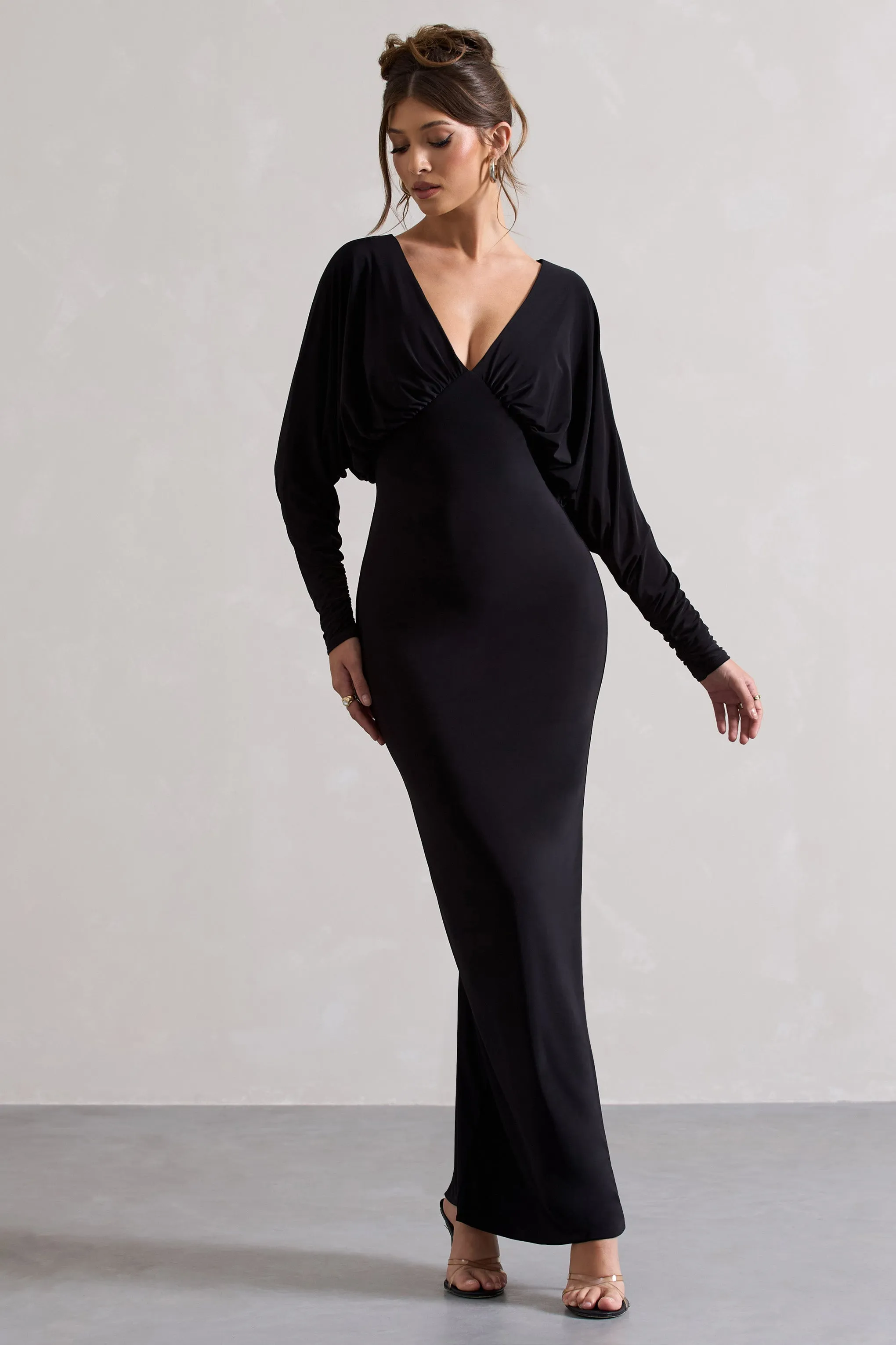 Ruth | Black Draped Plunge-Neck Maxi Dress sold by Club L London product image thumbnail 4