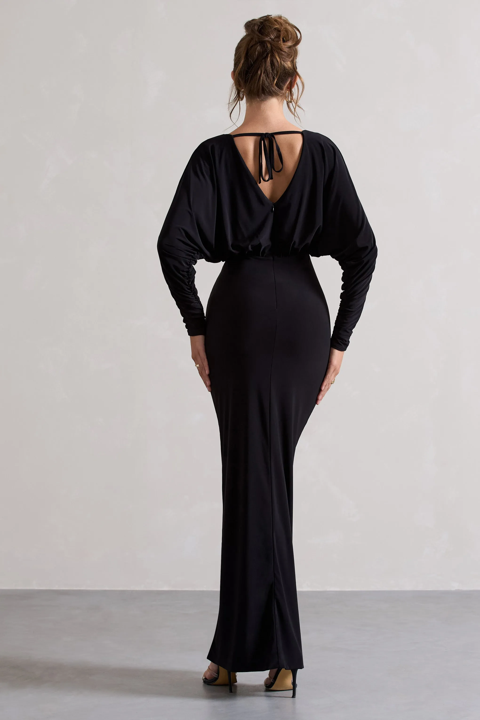 Ruth | Black Draped Plunge-Neck Maxi Dress sold by Club L London product image thumbnail 2