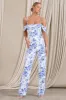 From The Vine | Blue Floral Strappy Drape-Sleeved Corset Jumpsuit sold by Club L London