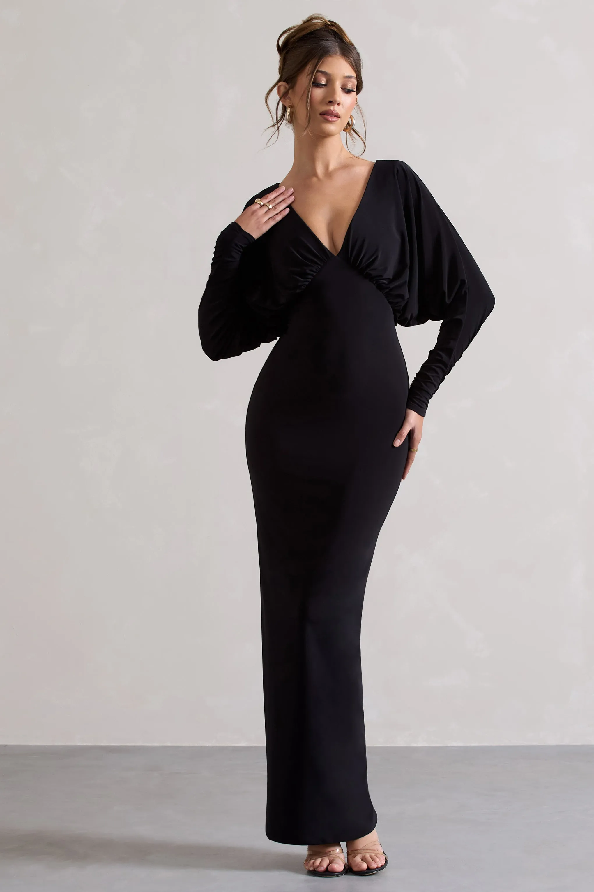 Ruth | Black Draped Plunge-Neck Maxi Dress sold by Club L London product image thumbnail 5