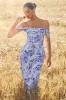 From The Vine | Blue Floral Strappy Drape-Sleeved Corset Jumpsuit sold by Club L London
