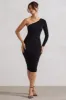 In The Shadows | Black One Shoulder Midi Dress With Ruching sold by Club L London