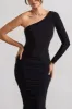 In The Shadows | Black One Shoulder Midi Dress With Ruching sold by Club L London
