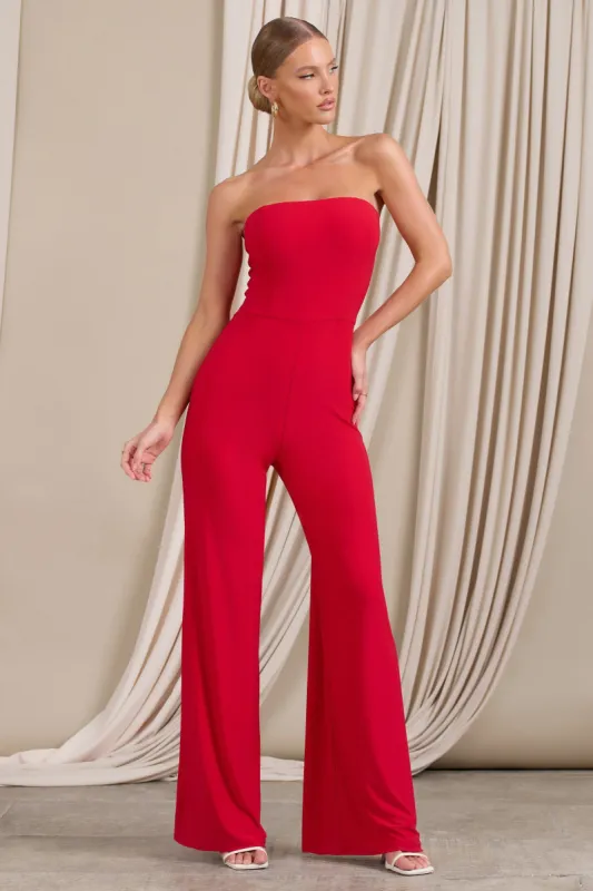 Darya | Red Bandeau Wide Leg Jumpsuit sold by Club L London